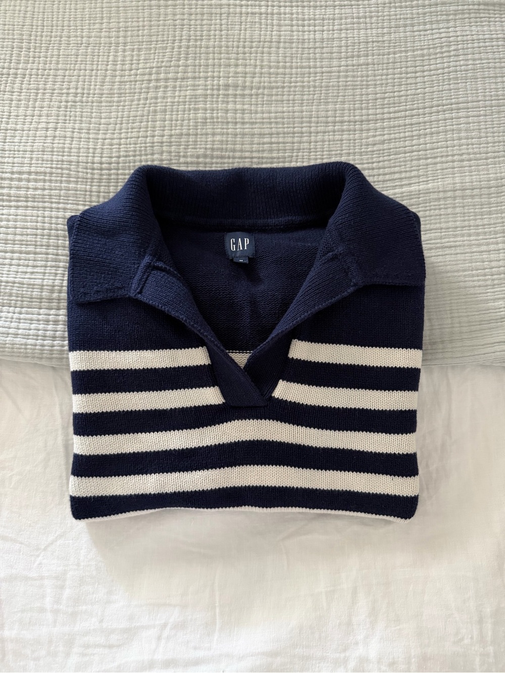 GAP Navy and White Striped Collared Sweater - Women's